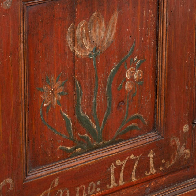 Original Hand Painted Swedish Pine Two Door Cupboard Cabinet Dated 1771 For Sale - Image 11 of 13