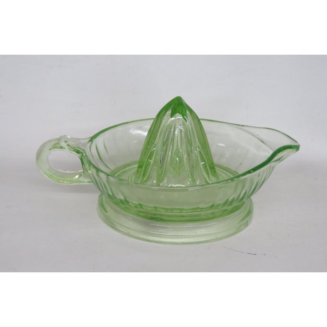 Glass Green Uranium Vaseline Depression Glass Juicer Reamer Citrus Serving Dish 4919b For Sale - Image 7 of 15