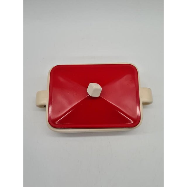 Ceramic Butter Dish with a Red Metal Lid, 1950s For Sale - Image 4 of 12