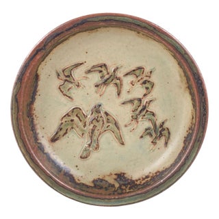 Vintage Stoneware Dish with Flock of Birds in Relief by Knud Kyhn for Royal Copenhagen, 1970s For Sale