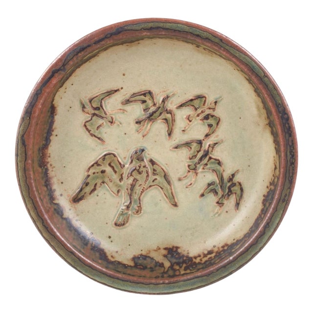 Vintage Stoneware Dish with Flock of Birds in Relief by Knud Kyhn for Royal Copenhagen, 1970s For Sale