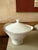 Hutschenreuther China 1950s Hutschenreuther Caribe Creamer and Covered Sugar Bowl German Porcelain White Blue Gray Platinum Rim Minimalist For Sale - Image 4 of 7