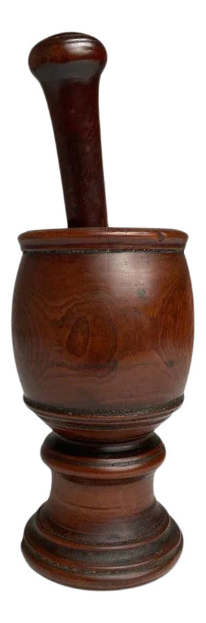18th Century English Treen Yew Wood Mortar and Pestle