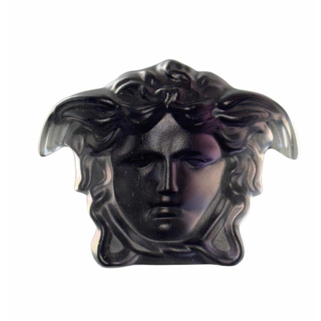 Versace Head of Medusa Black Matte Frosted Crystal Paperweight by Rosenthal of Germany For Sale - Image 10 of 11