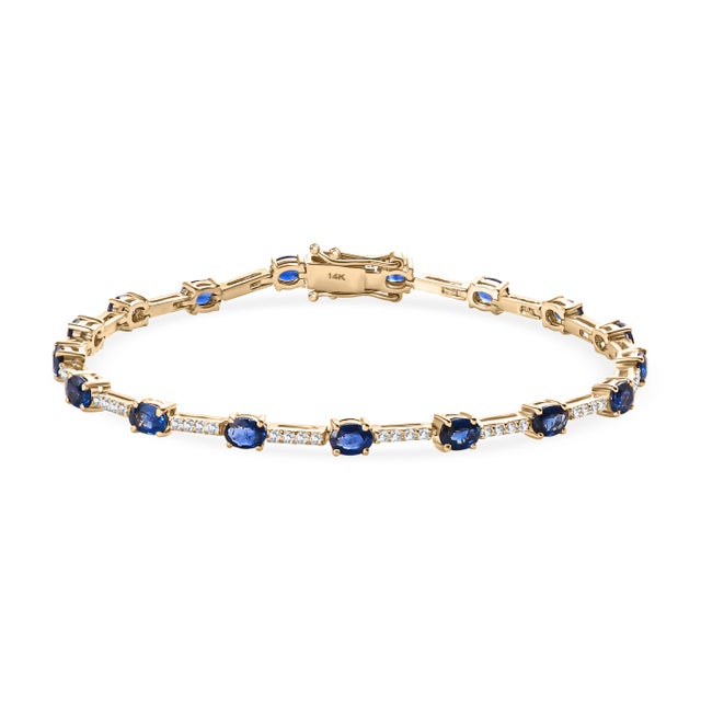 Metal Chic Wedding 14k Yellow Gold Blue Sapphire Bracelet For Sale - Image 7 of 12