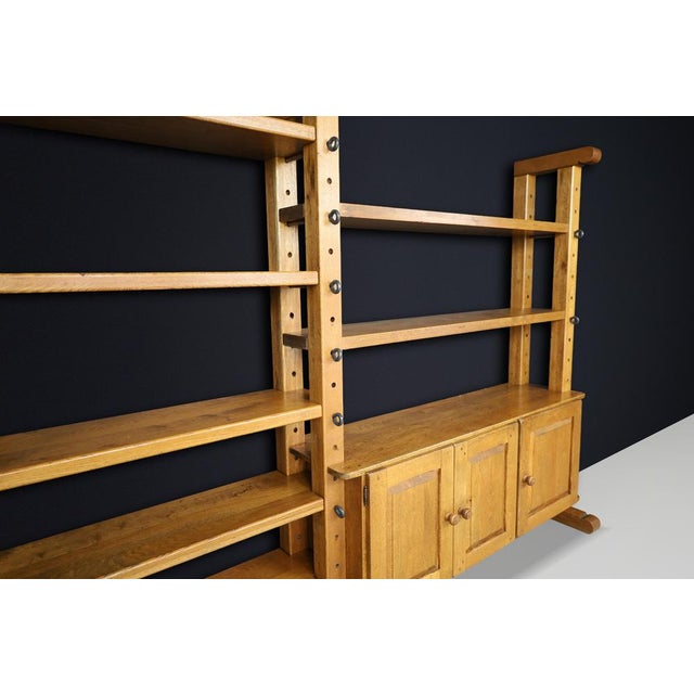 Large Brutalist Modular Shelving Unit in Oak with Metal Pegs and Cabinet, Belgium, 1960 For Sale - Image 10 of 17