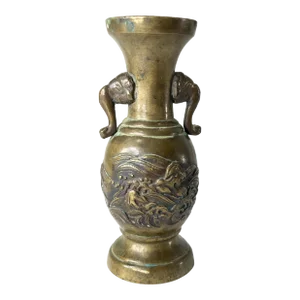 19th Century Japanese Small Decorative Bronze Vase With Boy on Carp