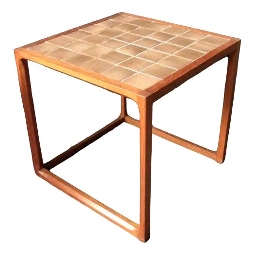 Danish Square Sideb Table in Teak and Glazed Tiles, 1960s For Sale
