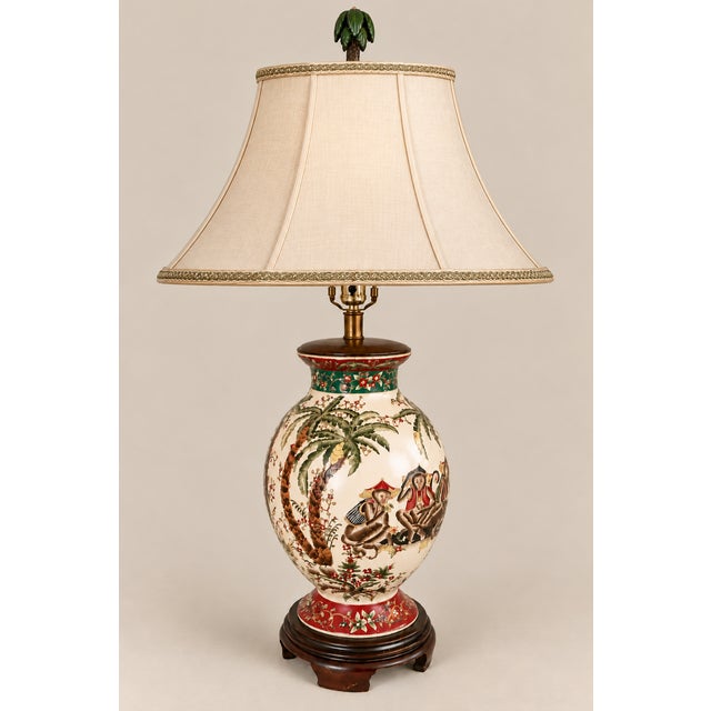 Vintage Fredrick Cooper Chinoiserie Asian Ralph Lauren Style Handpainted With Palm Trees & Fez Monkeys Table Lamp For Sale - Image 11 of 11