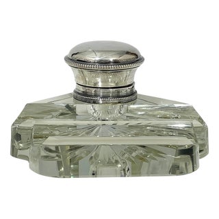 Dutch Clear Crystal and Silver Inkwell, 1850s For Sale