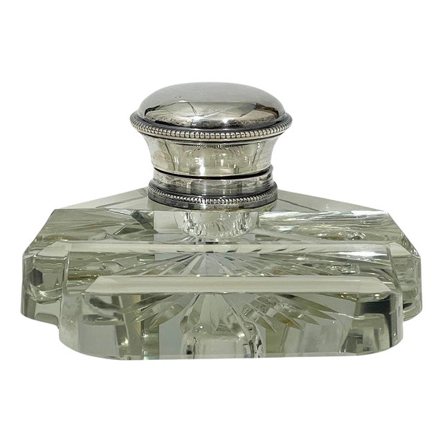 Dutch Clear Crystal and Silver Inkwell, 1850s For Sale