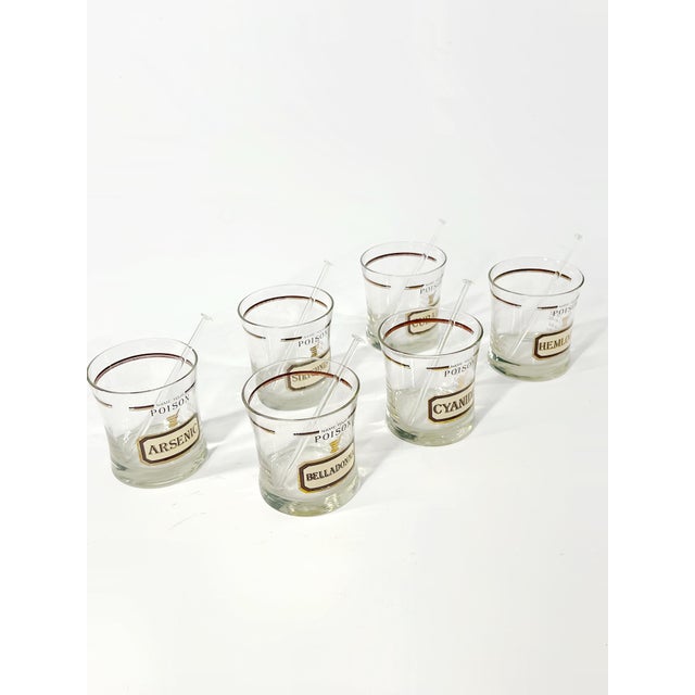 Set of Six "Name Your Poison" Apothecary Cocktail Glasses by Cera for Neiman Marcus c.1970 For Sale In Atlanta - Image 6 of 12