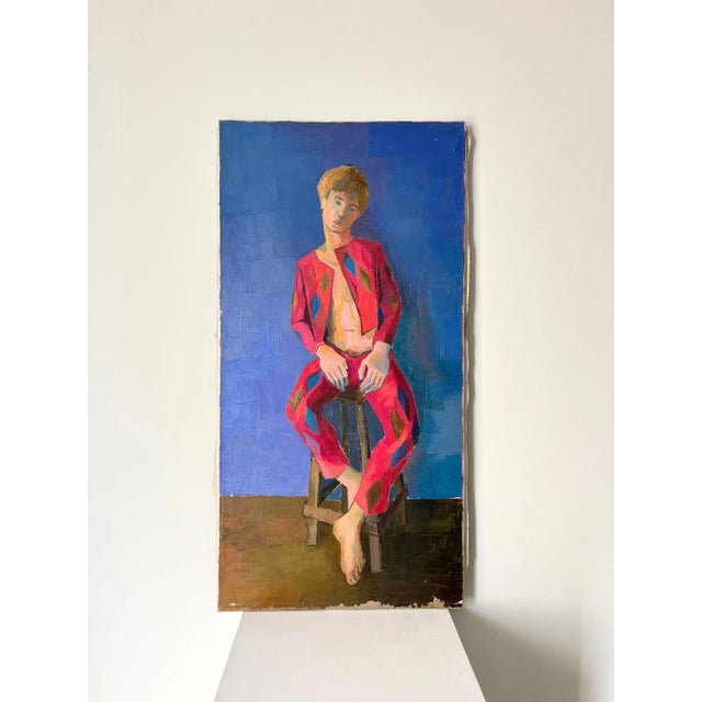 Portrait of a Harlequin, France, 1970s, Oil & Oil on Canvas For Sale - Image 4 of 9