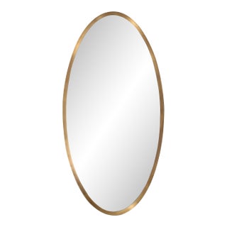 Modernist Oval Mirror W/ Antiqued Brass Border Custom by High Style Deco For Sale