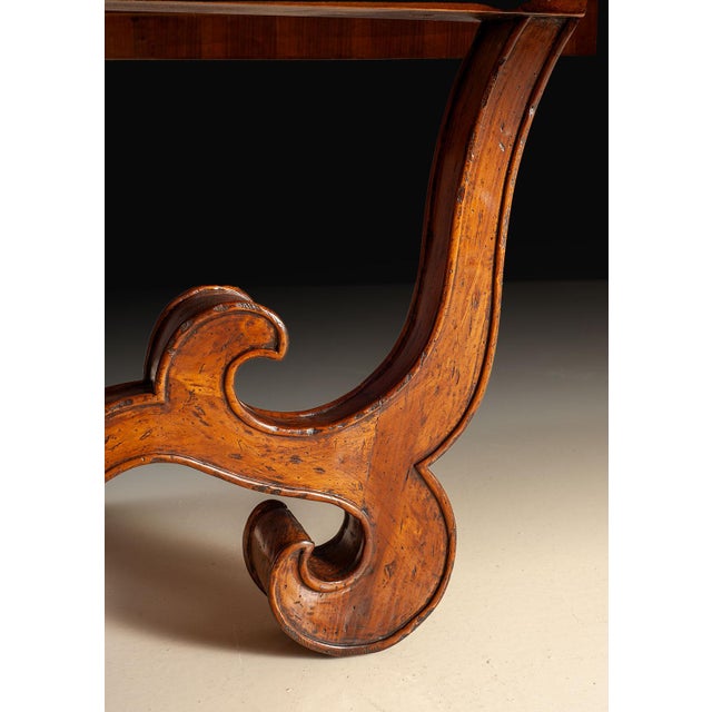Rustic Italian Round Solid Walnut Dining Table With Inlaid Top and Pedestal Base For Sale - Image 3 of 4