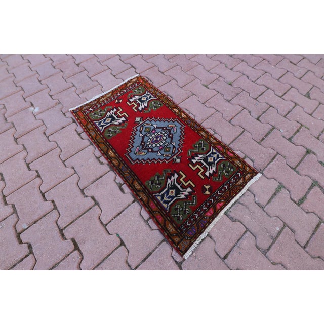 1960s Traditional Turkish Hand Knotted Vintage Rug Size: 1.7 x 3.1 ft - 54 x 97 cm - 22 x 40 inches Color: Organic Natural...
