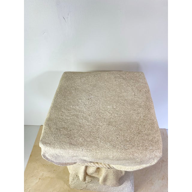 Sculpture Materials Late 20th Century John Dickinson Style Plaster Faux Bois Draped Rope and Tassel Side Table For Sale - Image 7 of 11