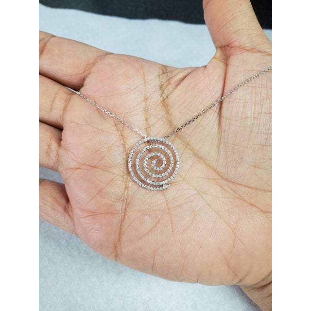 Contemporary Circular Pave Diamond pendant .45cttw 14k White Gold 16" For Sale - Image 3 of 4