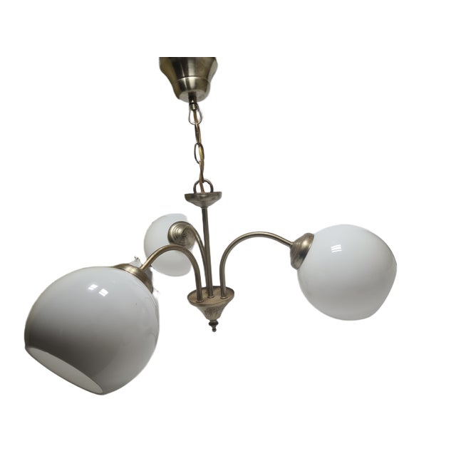Art Deco Glass and Brass Chandelier, Poland, 1970s For Sale - Image 12 of 12