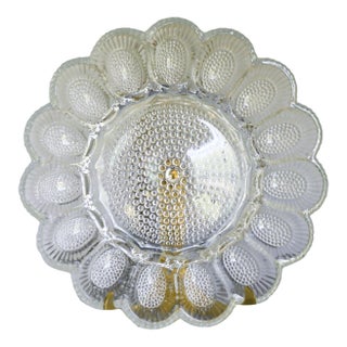 1970s Vintage Indiana Glass Hobnail Deviled Egg Relish Clear Glass Tray Plate, Collectible Decorative Egg Platter Server For Sale