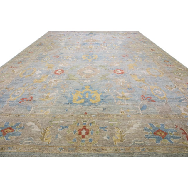 Modern Mid 20th Century Modern Persian Sultanabad Blue Handmade Floral Wool Rug For Sale - Image 3 of 11