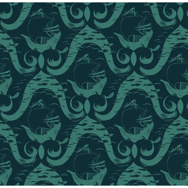 Sample - Cravelle Wallpaper by Paule Marrot in Blue and Teal For Sale