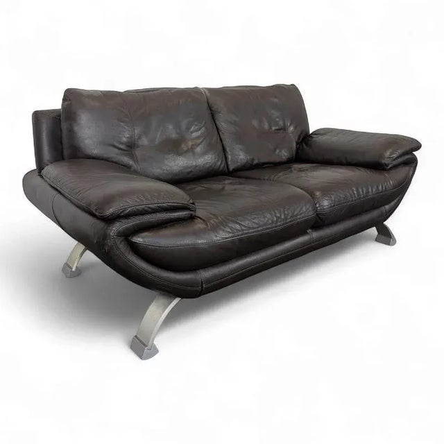 Vintage Black Leather Sofa For Sale - Image 6 of 6