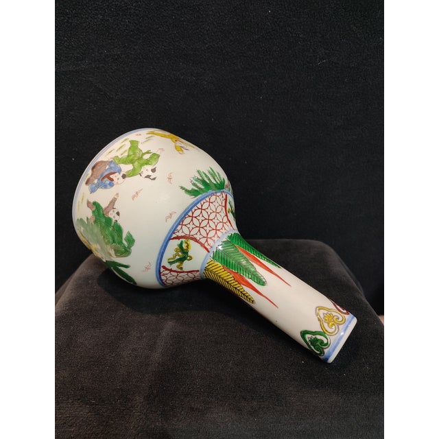 Chinese Ceramic Vase Jiajing Marked Famille Verte Doucai Porcelain Bell‑shaped Zun Vase Hand Painted Playing Children Pattern For Sale - Image 4 of 11