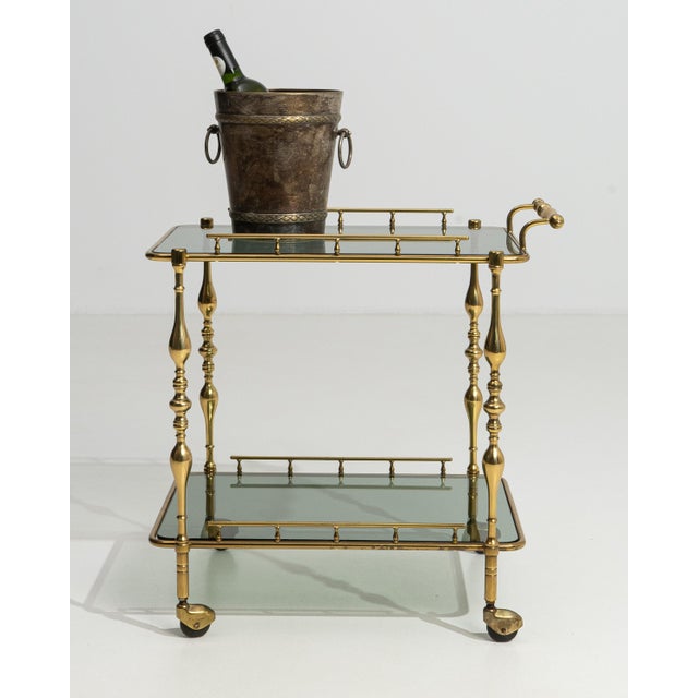 Hollywood Regency Brass Bar Cart on Wheels, France, 1960 Gold For Sale - Image 10 of 13