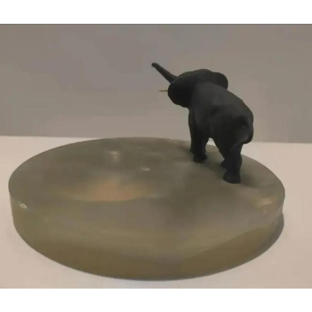 1920s Vienna Austrian Bronze Elephant on Green Onyx Marble Tray, Circa 1920s For Sale - Image 5 of 9