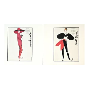 1991 PAIR-French Christian Dior Summer Beach Fashion Design Prints-By Gruau, Matted