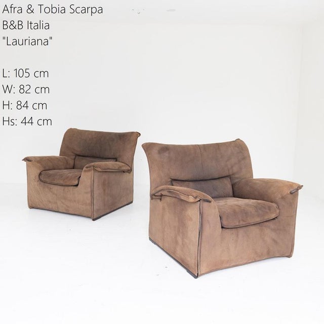 Pair of armchairs designed by Afra and Tobia Scarpa for B&B Italia in the 1970s, model Lauriana. Characterised by a...