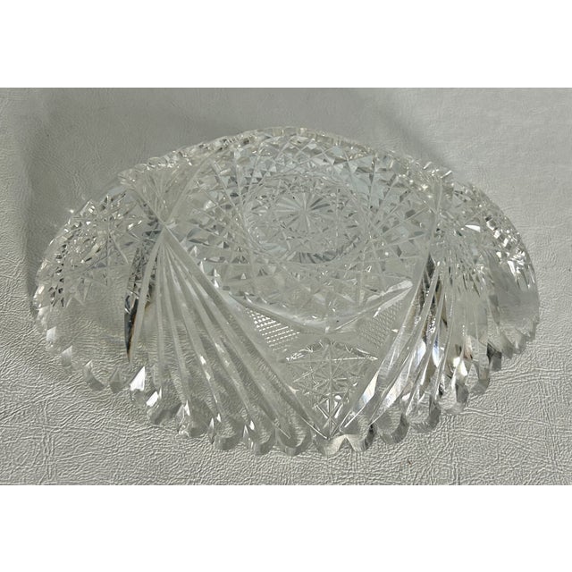 Vtg. Cut Glass Whirling Star Hobstar Design Low Bowl For Sale - Image 12 of 13