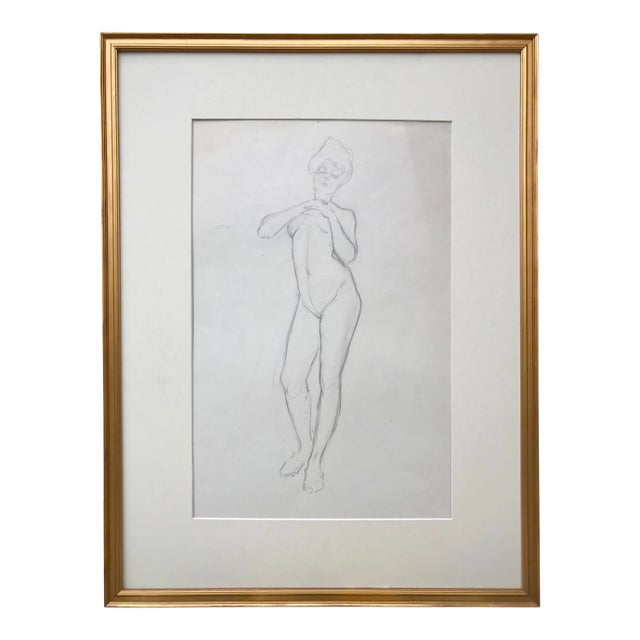Original Vintage Art Nouveau Nude Figural Drawing by Charles Sheldon For Sale