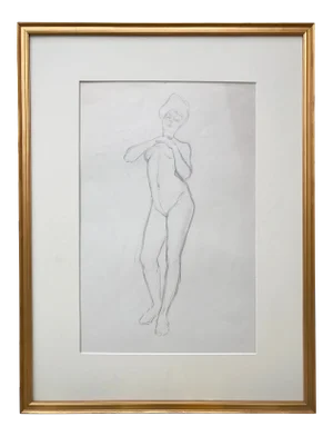 Original Vintage Art Nouveau Nude Figural Drawing by Charles Sheldon