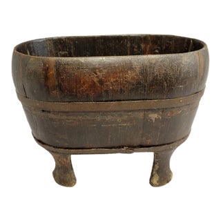 Late Qing Chinese Elmwood Foot Tub With Iron Bands, C. 1900 For Sale