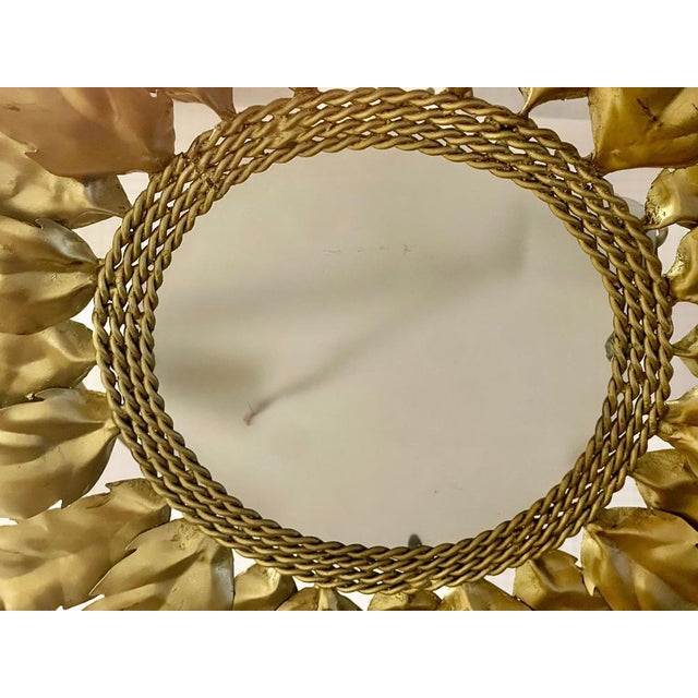 Large Spanish sunburst light in gilt metal and frosted glass ; white ; opaline Spain, 1950s. Midcentury antique gilt iron...