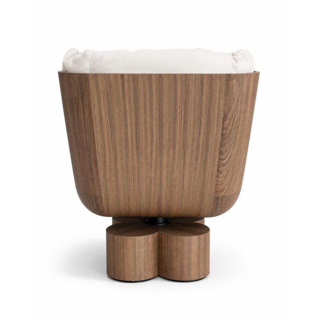 Caz Swivel Chair in Walnut and Suede Leather by Christophe Perichon For Sale - Image 4 of 10