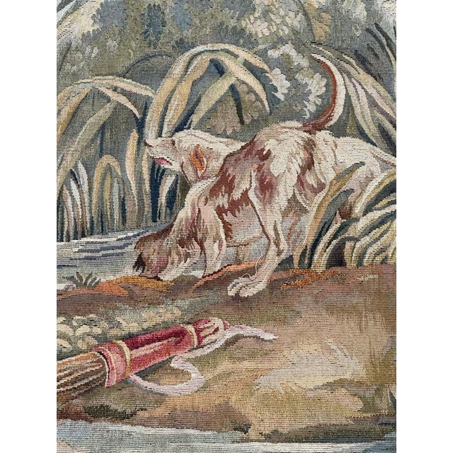 Antique French Handwoven Tapestry with Diane Return of Hunt Scene from Aubusson, 1940s For Sale - Image 16 of 18