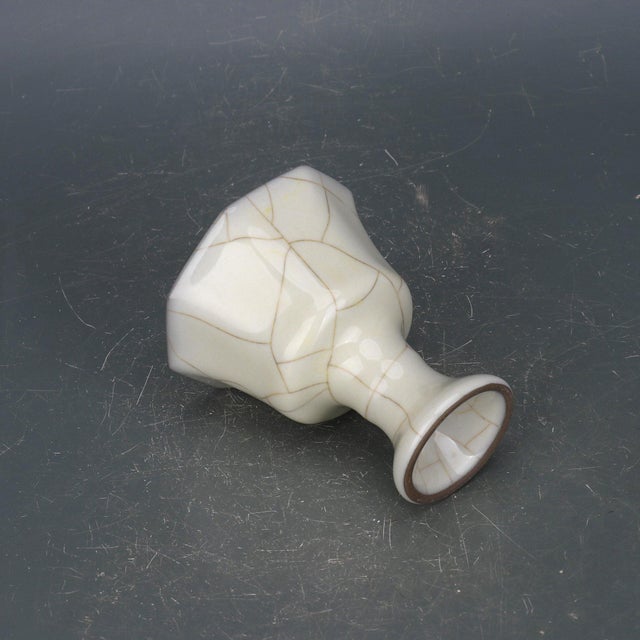 Art Deco Early 20th Century Chinese Ceramic Cup Guan Ware Crackle Glaze Celadon Stem Cup For Sale - Image 3 of 9