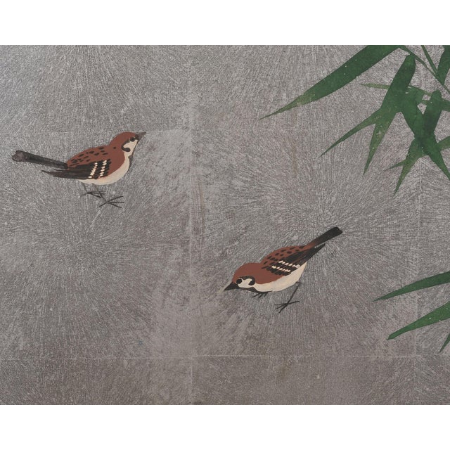 Japanese Showa Four Panel Screen Bamboo in Misty Landscape For Sale - Image 4 of 18