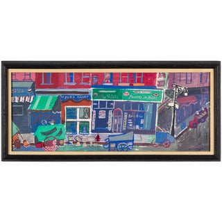 Abram Tromka, Rare 1930s New York Tenement Market Scene Gouache Painting WPA Era Jewish Art, c.1930's For Sale