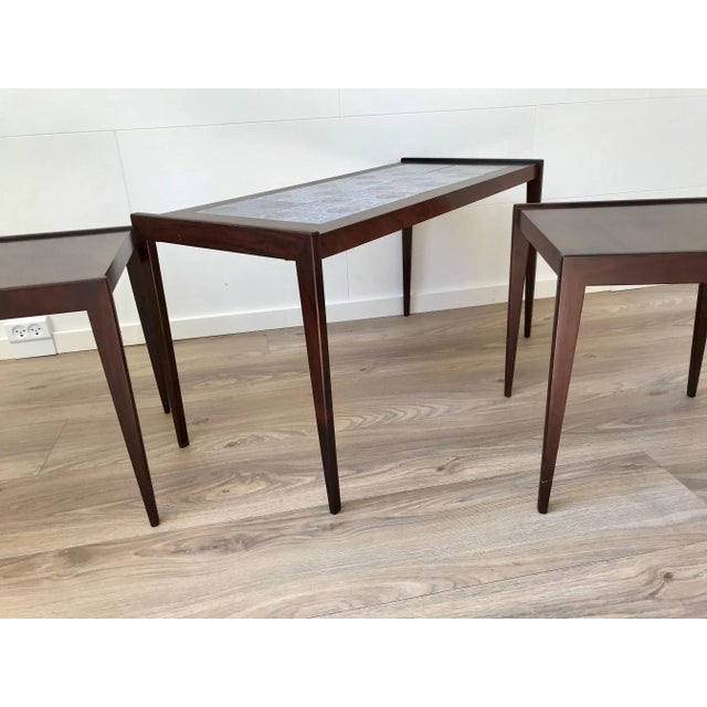 Scandinavian Modern Nesting Tables in Teak & Oak, 1970s, Set of 3 For Sale - Image 3 of 8