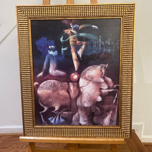 20th Century Oil on board European school surrealistic image by Spanish artist Jose Baques