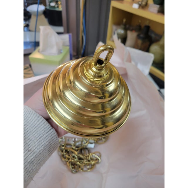Vintage Classic Revival Brass Pan Fixture With Glass Shades For Sale - Image 12 of 12