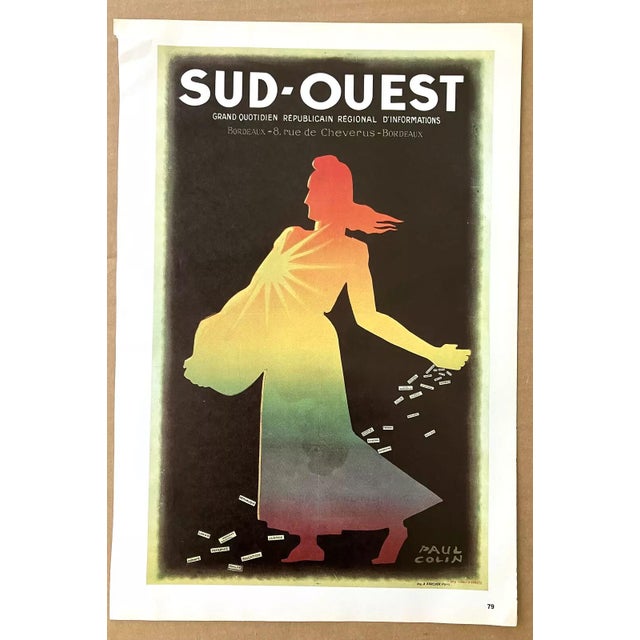 Up for sale is this gorgeous vintage print from a 1977 collection of the works by French artist Paul Colin. Entitled "Sud...