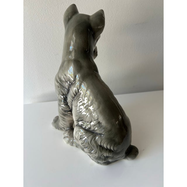 Vintage Mid Century Ceramic Gray Schnauzer Statue For Sale - Image 4 of 11