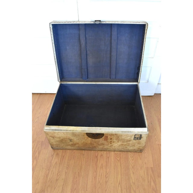 1900s Chinese Import Leather Parchment Traveling Trunk For Sale - Image 12 of 13