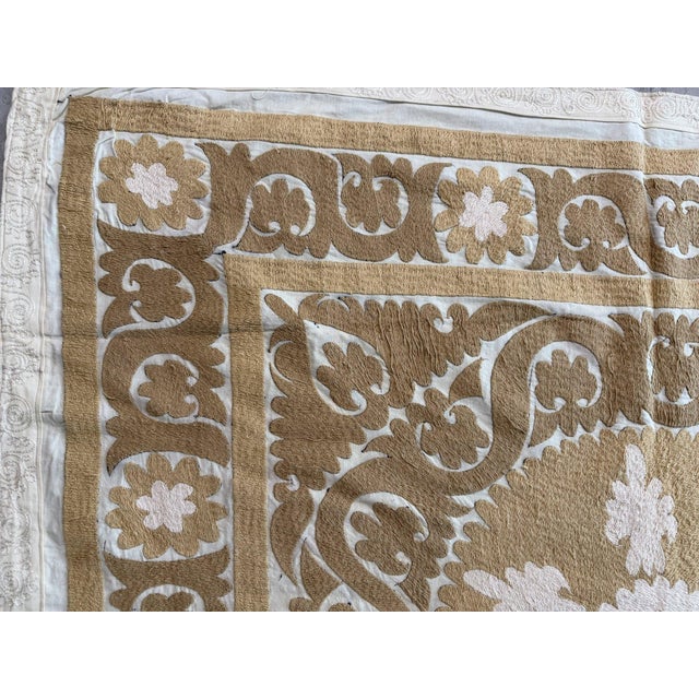 1960s Vintage Neutral Tan Suzani From Tashkent — 4'3'' X 4'6'' For Sale - Image 5 of 10