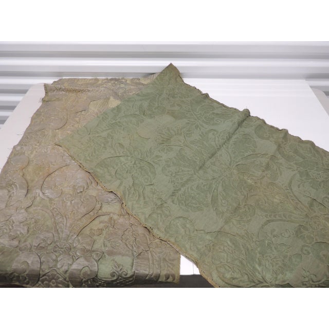 Traditional Antique Moss Green Silk Damask Textile Panels - Set of 2 For Sale - Image 3 of 6